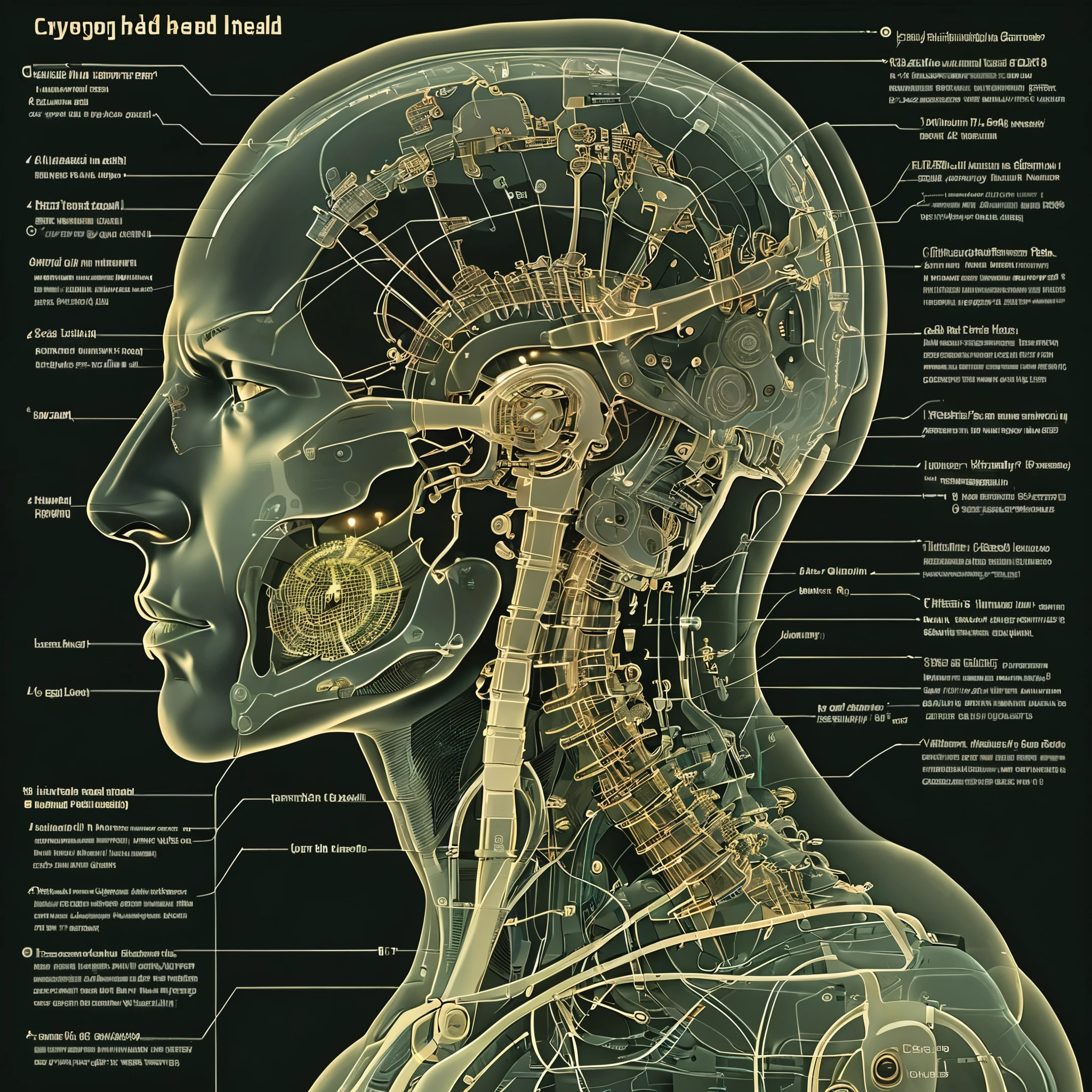 ??????? OF A CYBORG'S HEAD, INTRICATE WIRES, LEDS, GELATINOUS SUBSTANCES