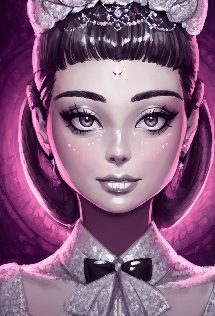 Model shooting style, Audrey Hepburn, (Highly detailed 8K wallpapers), Playboy Centerfold, Tim Okamura、Marco Mazzoni、Yoann Rossell, Popularity, Digital Painting, Photorealism, Exciting, Fairy Lights, Pastel Palette, Intricate details, Digital Art, society, masterpiece, Diversity, ((Perfect Face))  