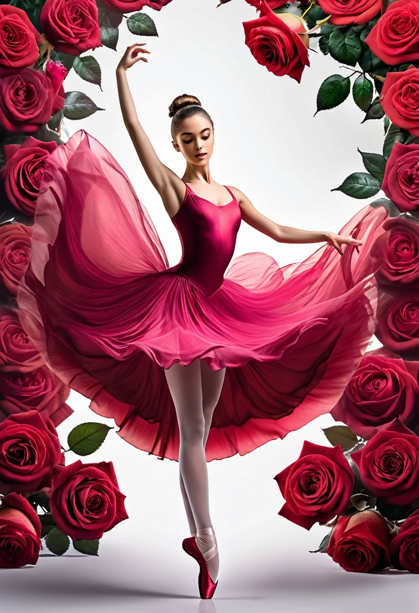 a portrait of female classical ballet prima ballerina dancer in the ((middle of a blossoming rose)), a full body picture ((anatomically correct: 1.5)) of a exquisite beautiful female dancer wearing silk evening dress, intricate dress dynamic hair color, dynamic hair style, dynamic skin complexion, wearing ballet shoes, wearing thigh highs, ((she is standing in the middle of the rose: 1.5)), magnificent rose, epic rose, she stands in the middle of the flower, dynamic background, vibrant, Ultra-high resolution, High Contrast, (masterpiece:1.5), highest quality, Best aesthetics), best details, best quality, highres, 16k, (ultra detailed: 1.5), masterpiece, best quality, (extremely detailed) RAW, (ultra details, Masterpiece, best quality), Cinematic Hollywood Film, artxldnc,
