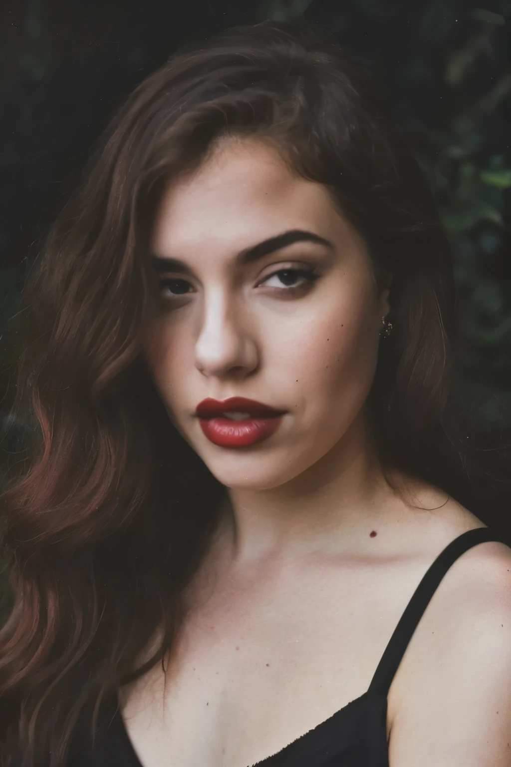 Portrait of a woman, red lipstick,black dress