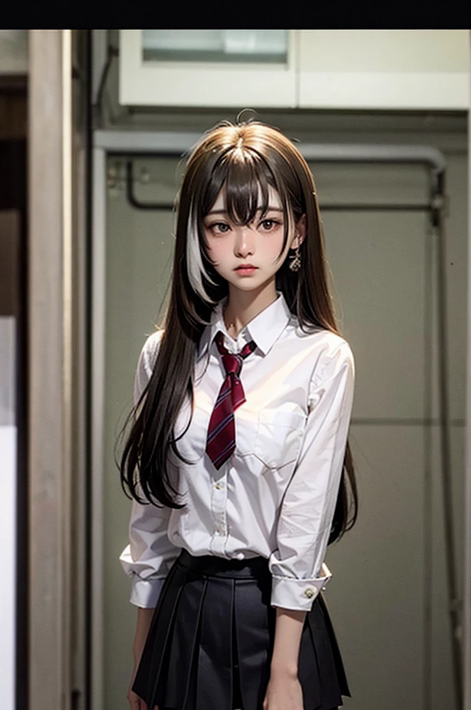 There's this 14 year old freshman at high school, and her name is "Yuki". She's short and , with pale skin, dark indigo eyes, and long black hair that falls down to the middle of her back, with some of it covering the gap between her eyes. Wears a fairly typical of a white button up shirt, red tie, red pleated skirt, and black pantyhose.
