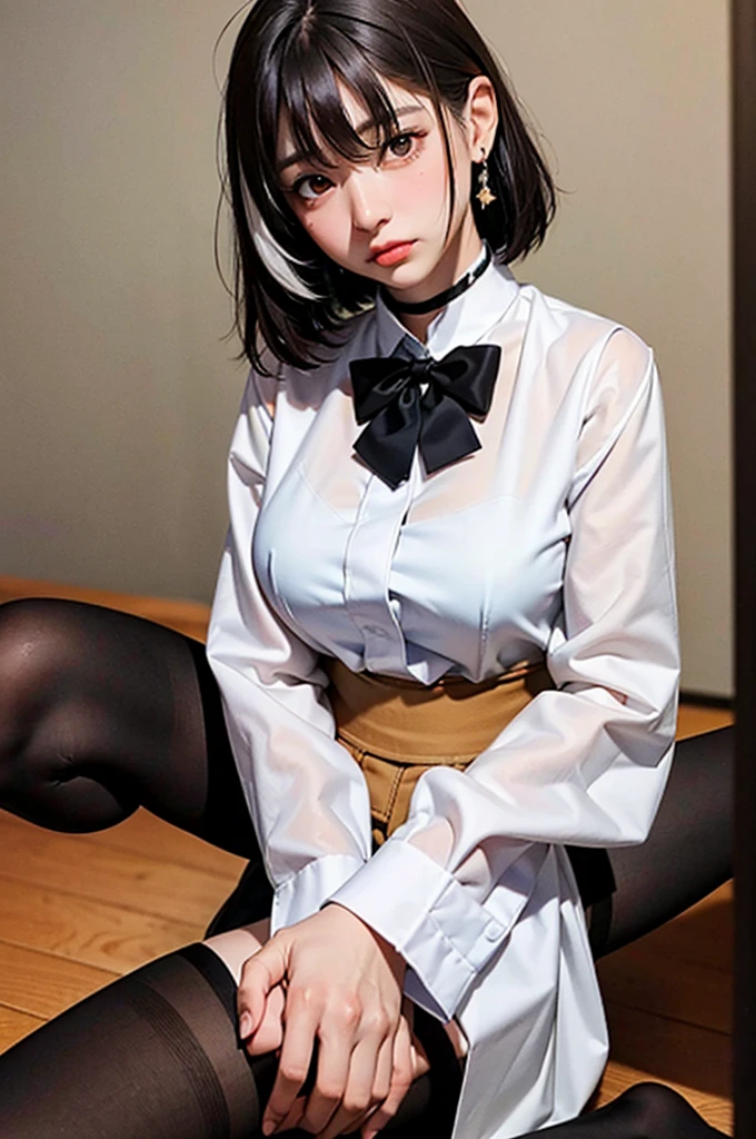 short hair, 前髪のあるshort hair, Woman with pretty face, Cute little face in a portrait, French Bob, White skin!!, 短い茶色の髪とBig eyes, Soft Portrait Shot 8k, Beautiful light、Big eyes, Beautiful woman, Young girl with bob cut, Full body shot,Best image quality, Tabletop, Leonardo da Vinci&#39;s Notebooks Da Vinci, Leonardo da Vinci&#39;s manuscript in the background,show off your thin legs,