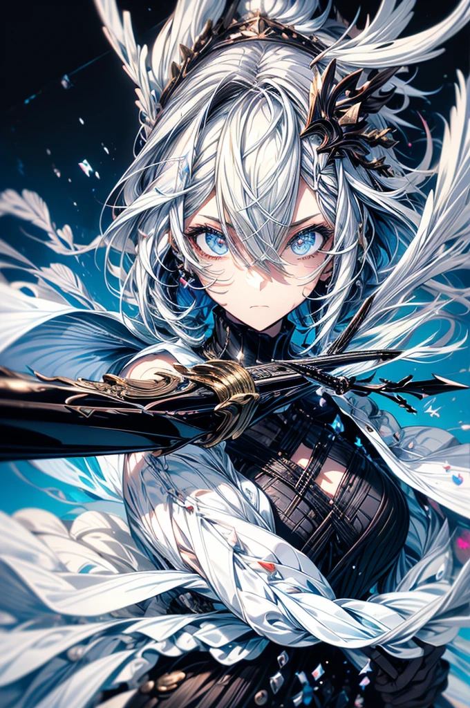 make a black man with a sword on his waist and white hair where he is in a battle pose