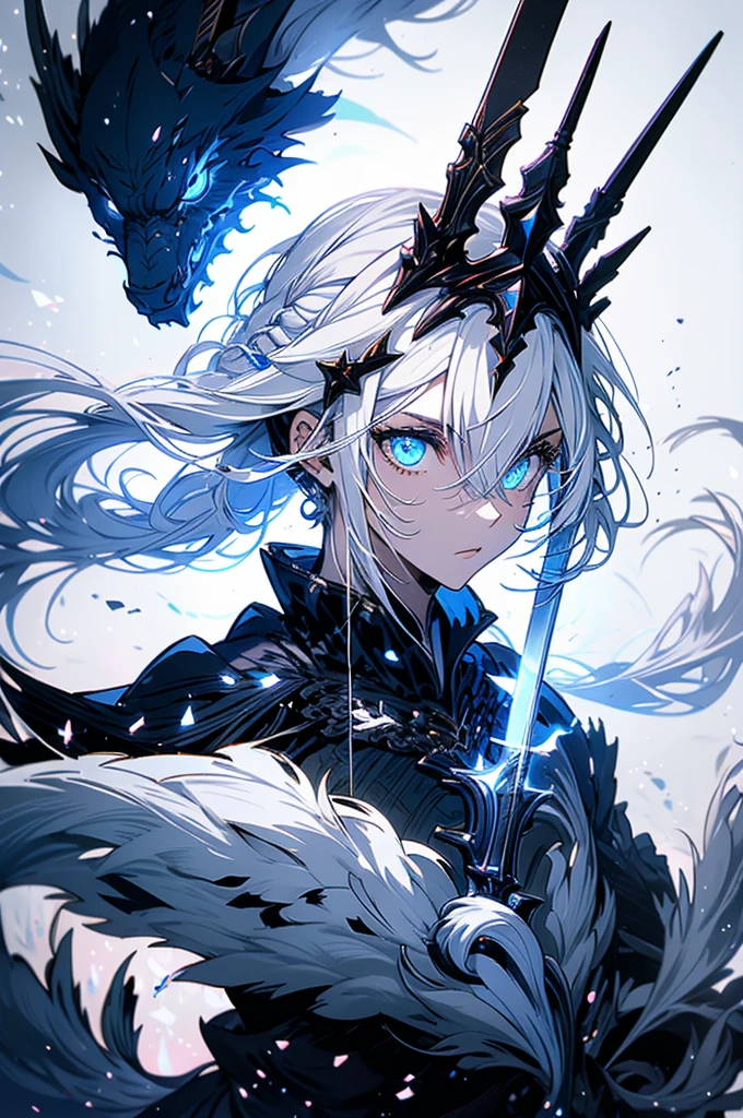 make a black man with a sword on his waist and white hair where he is in a battle pose