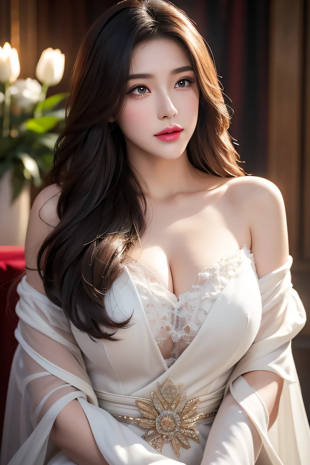 High-quality work,Realistic works,Super premium graphics,8K HD CG works,high quality graphics,High-definition and exquisite CG works,10x pixels,Ultra-fine details:1.1,Advanced technical details:1.1Realistic photo effects,Interior lighting effects:1.5,natural soft light:1.5. Light effect(Virtual light effects:1.8),Ultra-high resolution,shining dress,sliver long hair,silber hair,transparenthair,high detailed hair(Quality hair details:1.1)Clear eyes,Double eyelids look good,Sharp eye makeup, Create exquisite eyelash makeup, tthin eyebrows, Ultra-detailed eyes,a tall nose, lovely red lips, rosey cheeks, With delicate makeup on her face , pretty face, The face shape is perfectly proportioned,(Advanced facial details:1.1)(bionde),((((A face waiting for a kiss)),((Approaching kissing face))),((Urgent kissing face)))、Focus on the face、White、Eye color random ,Women's artwork,Dress full body video,Reality,Amazing Cleavage,My eyes are very bright today