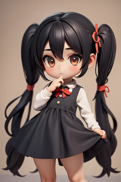 Young girl,,Primary school students,Wear a dress,Black Hair,Long Hair, Low twin tails
