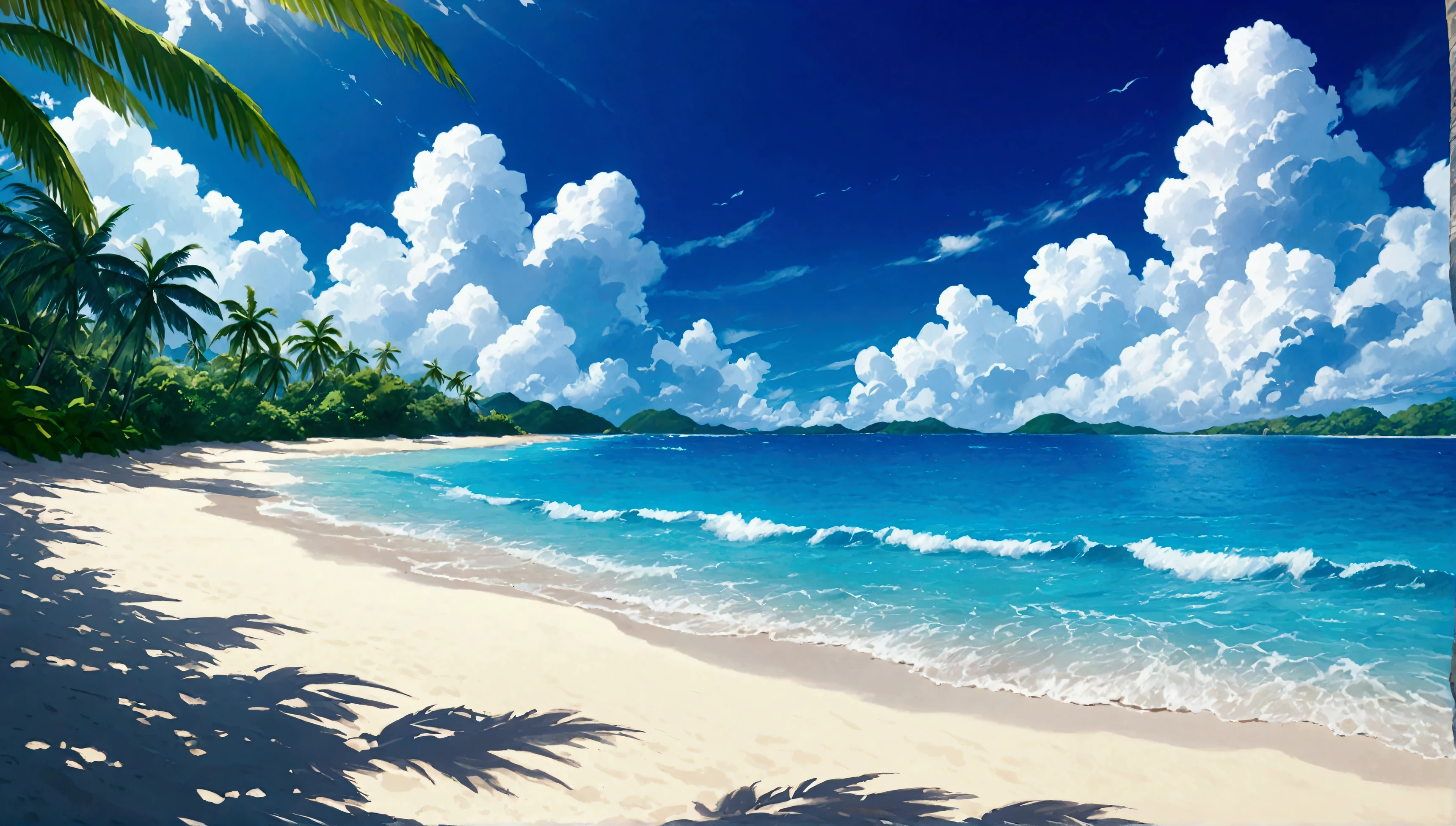 Tropical Beach,Summer Clouds,Daytime,Highest quality, 8k, High resolution, masterpiece:1.2, Very detailed, Realistic:1.37, High resolution, 超High resolution, Very detailed, Professional, Vibrant colors