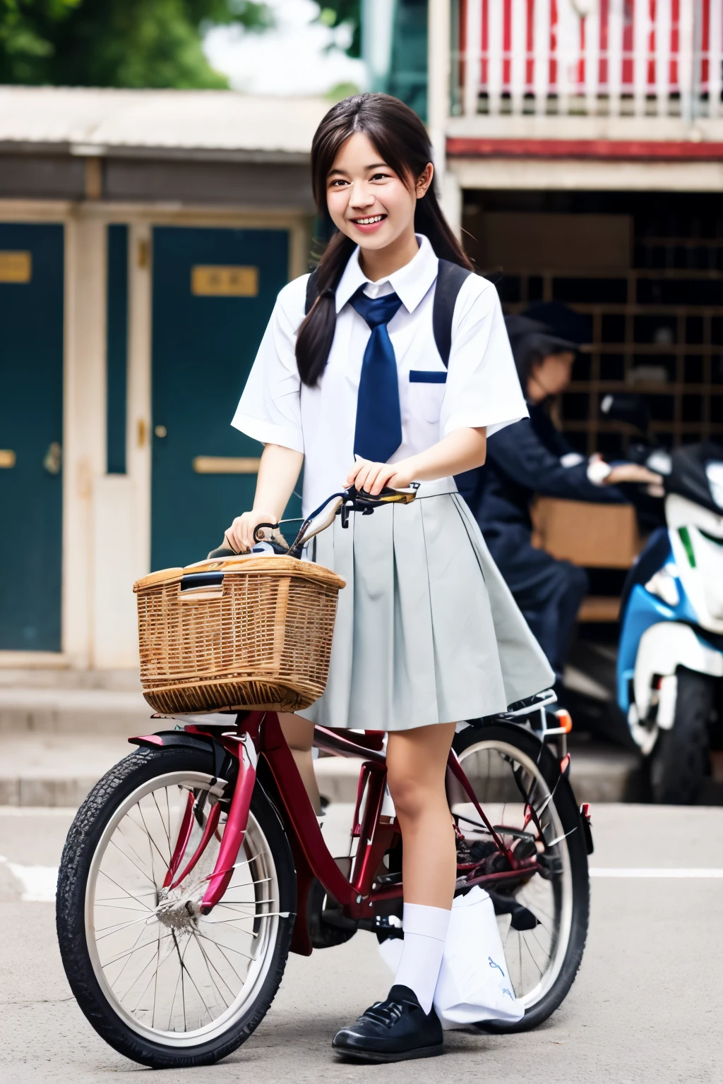 Food Delivery、bike、high school girl、uniform、skirt、Around town、Sprint