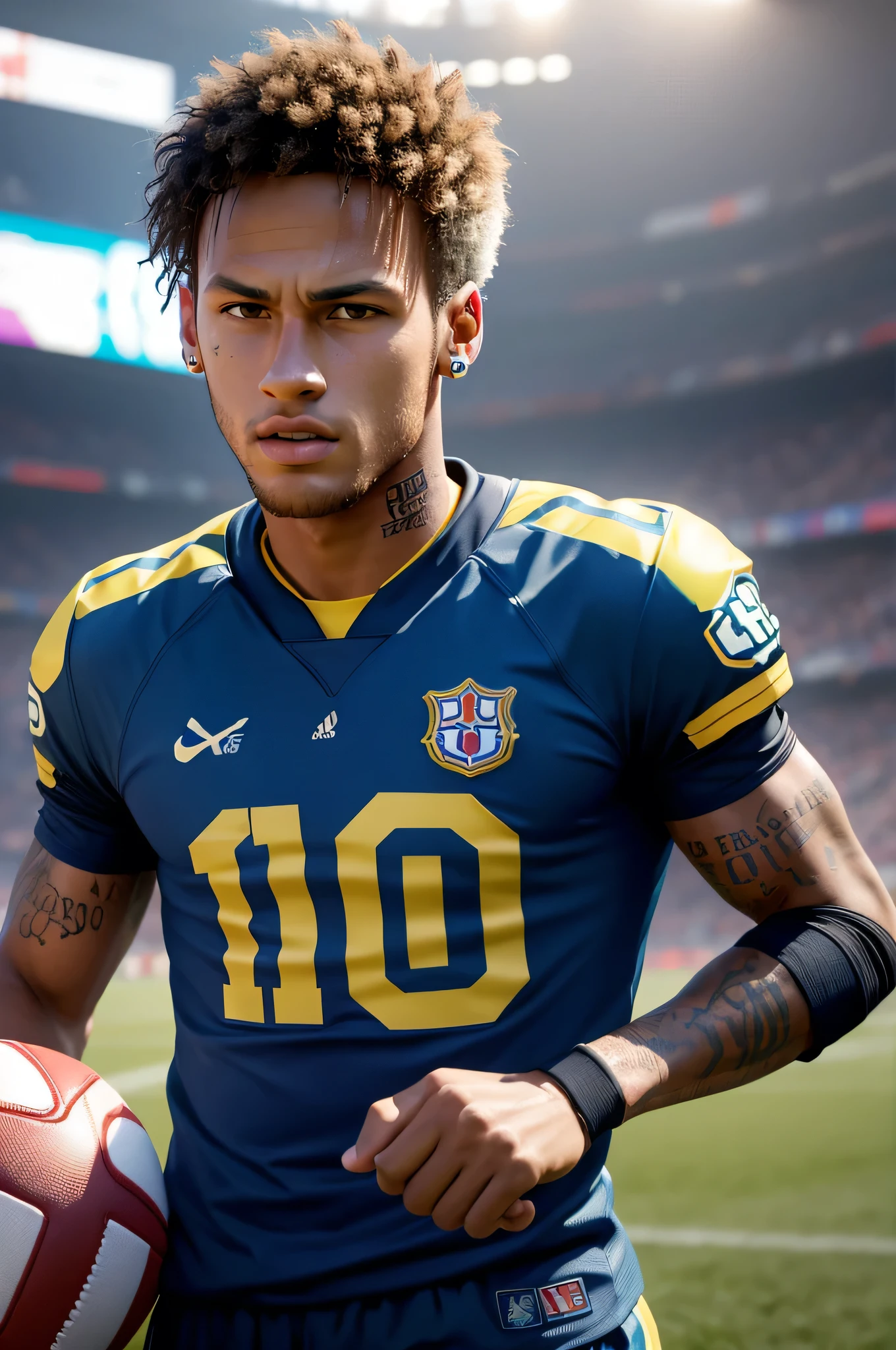 Create a 3D pixar image of football player Neymar