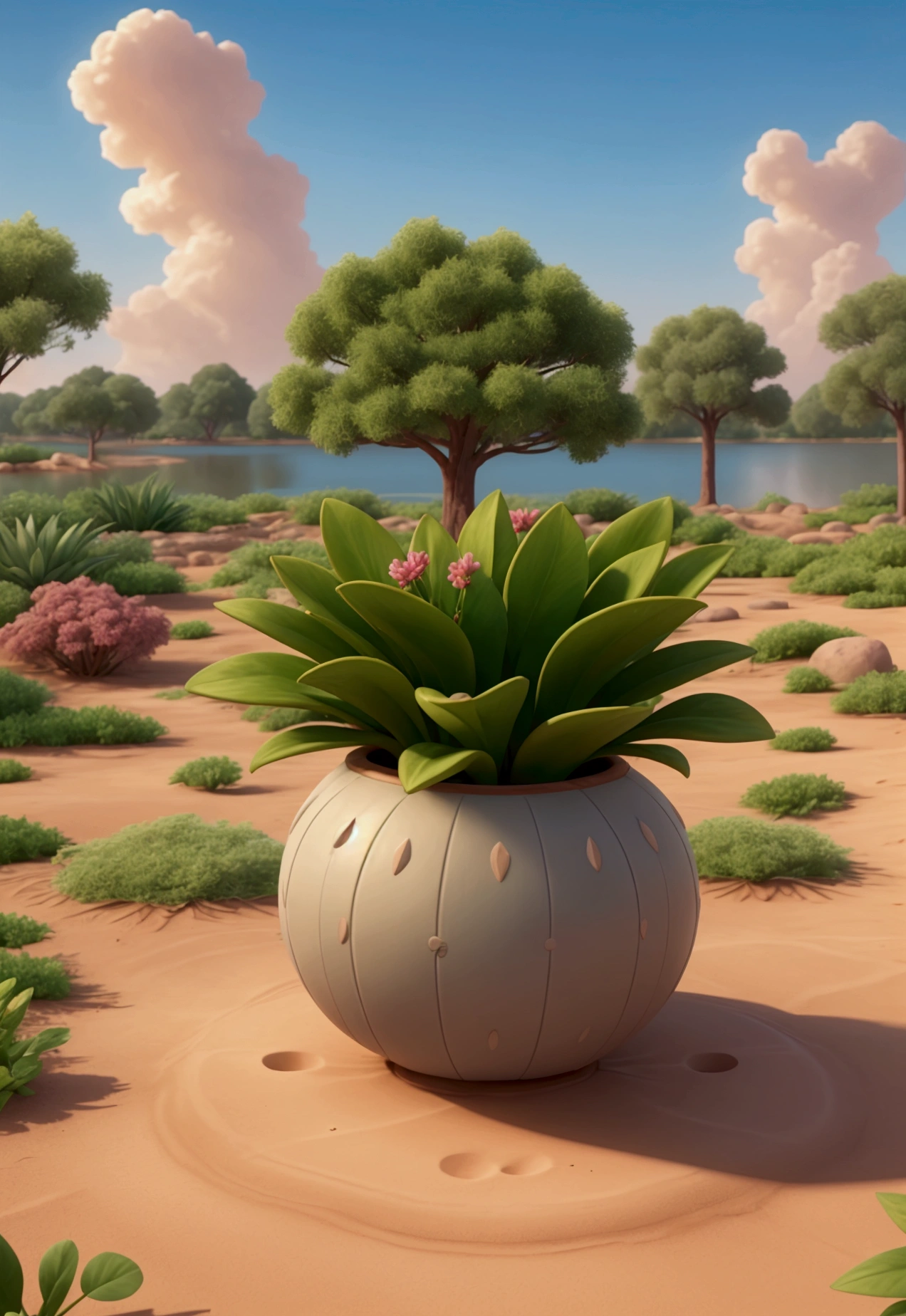 {
"prompt": "A detailed image of the third day, with God gathering the waters into seas and making the dry land appear. The earth is covered with plants, colorful and vibrant trees and flowers. God is at the center, making vegetation sprout from the earth with a magical touch.",
"size": "1024x1024"
}