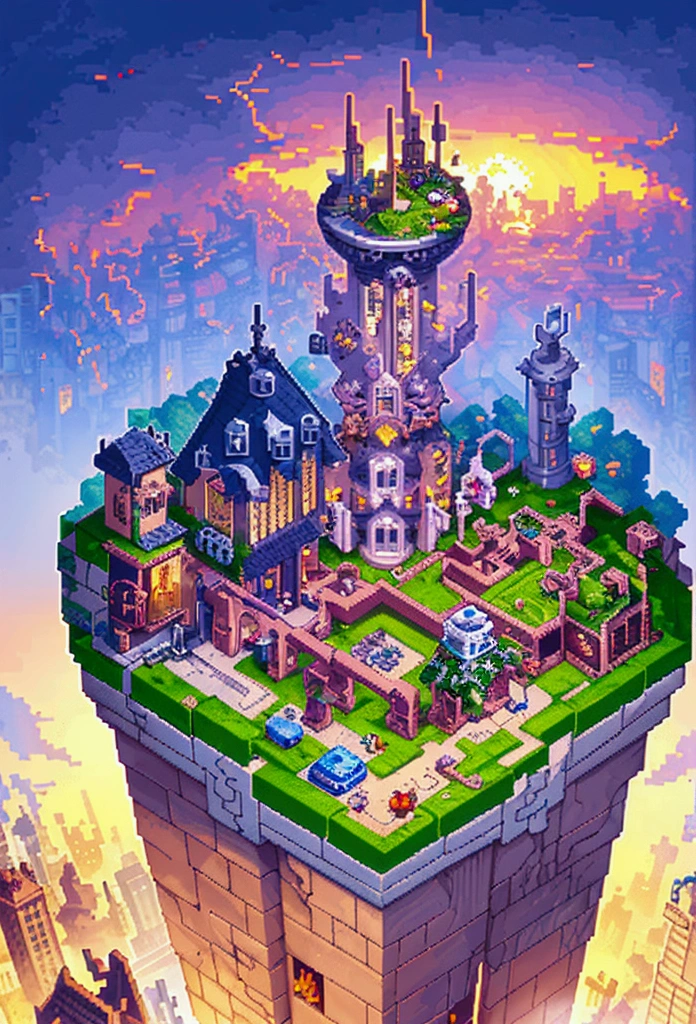 ((pixel, pixel art)), Miniature，Super Cute World, Cute animation, detailed animation, Tilt-Shift，excellent lighting，brush rendering, super detailed, ((isometric, tactic videogame)), ((Abandoned city)), big snakes, sunset illumination, natural illumination