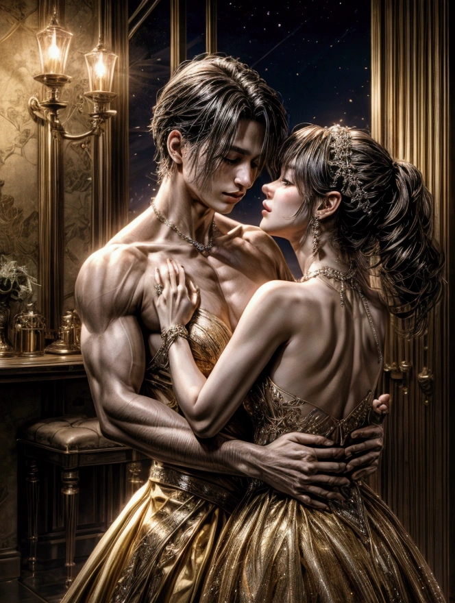 Dance ballroom dancing１pair of couples,
Evening Party Venue,
The couple spending time together,
watching each others eyes,Elegantly and effortlessly,
As if showing the flow of time with a gentle melody,
Happy times signifying peace and tranquility,
Day々The results of training,
夜明けまで繰り返される夢とrealityの狭間で,
Cinematic light effects,
Super detailed,Detailed face,Detailed Hair,Detailed eyes,Detailed mouth,
reality,Actual photo,Photorealistic,
masterpiece,Highest quality,High resolution,Ray Tracing,8k,Raw photo,Award-winning,
beautiful,Browsing Caution,Perfect ,Perfect Anatomy,Perfect Fingers,