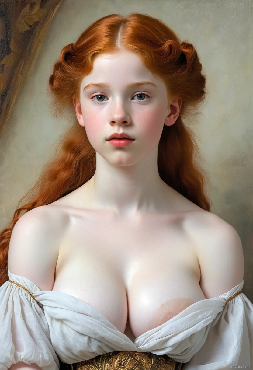 pale skin muscular brunette  girl huge breasts in the style of William-Adolphe Bouguereau