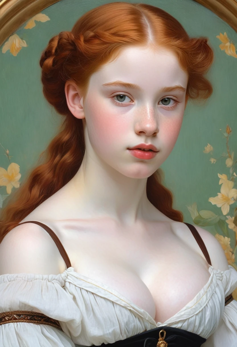 pale skin muscular redhead 13 year old girl huge breasts in the style of William-Adolphe Bouguereau