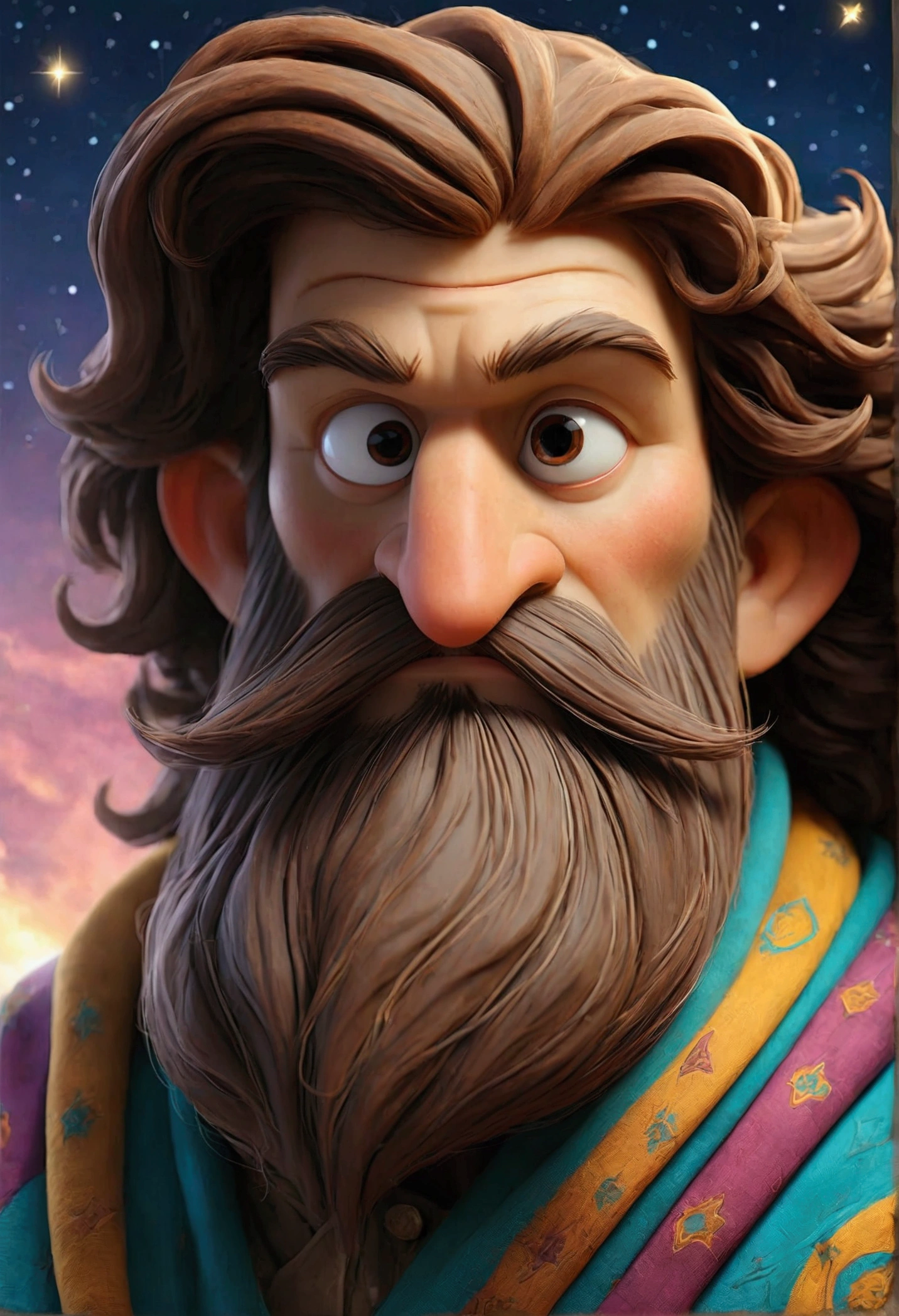 {
"prompt": "A detailed image of a celestial setting at the beginning of time, before anything existed. God is represented as a friendly, majestic figure with a long beard and a gentle smile, enveloped in a soft, glowing light. He holds out his hand, where a magical and colorful light emanates. The sky in the background is full of bright stars and fluffy clouds.",
"size": "1024x1024"
}

