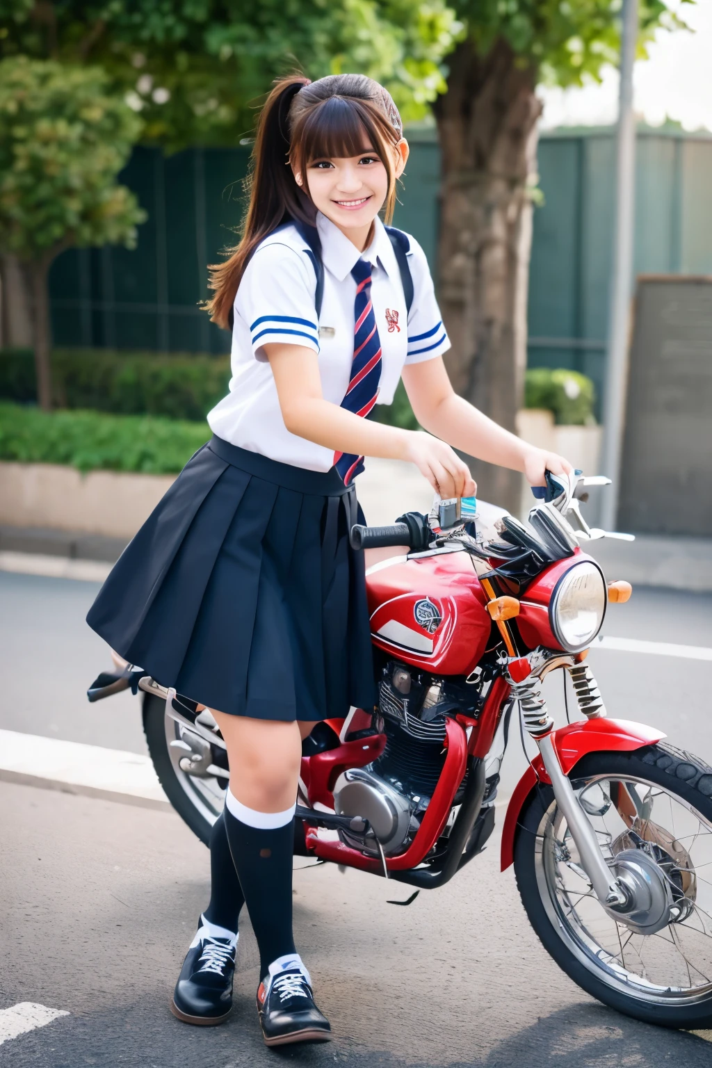 high school girl、uniform、skirt、motorcycle、Sprint、delivery、Around town
