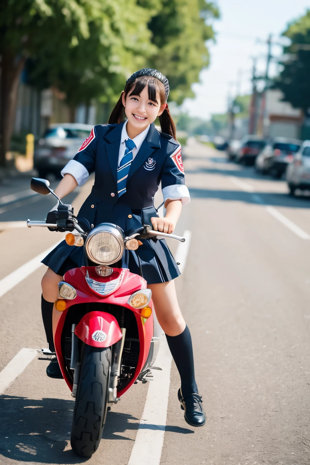 high school girl、uniform、skirt、motorcycle、Sprint、delivery、Around town
