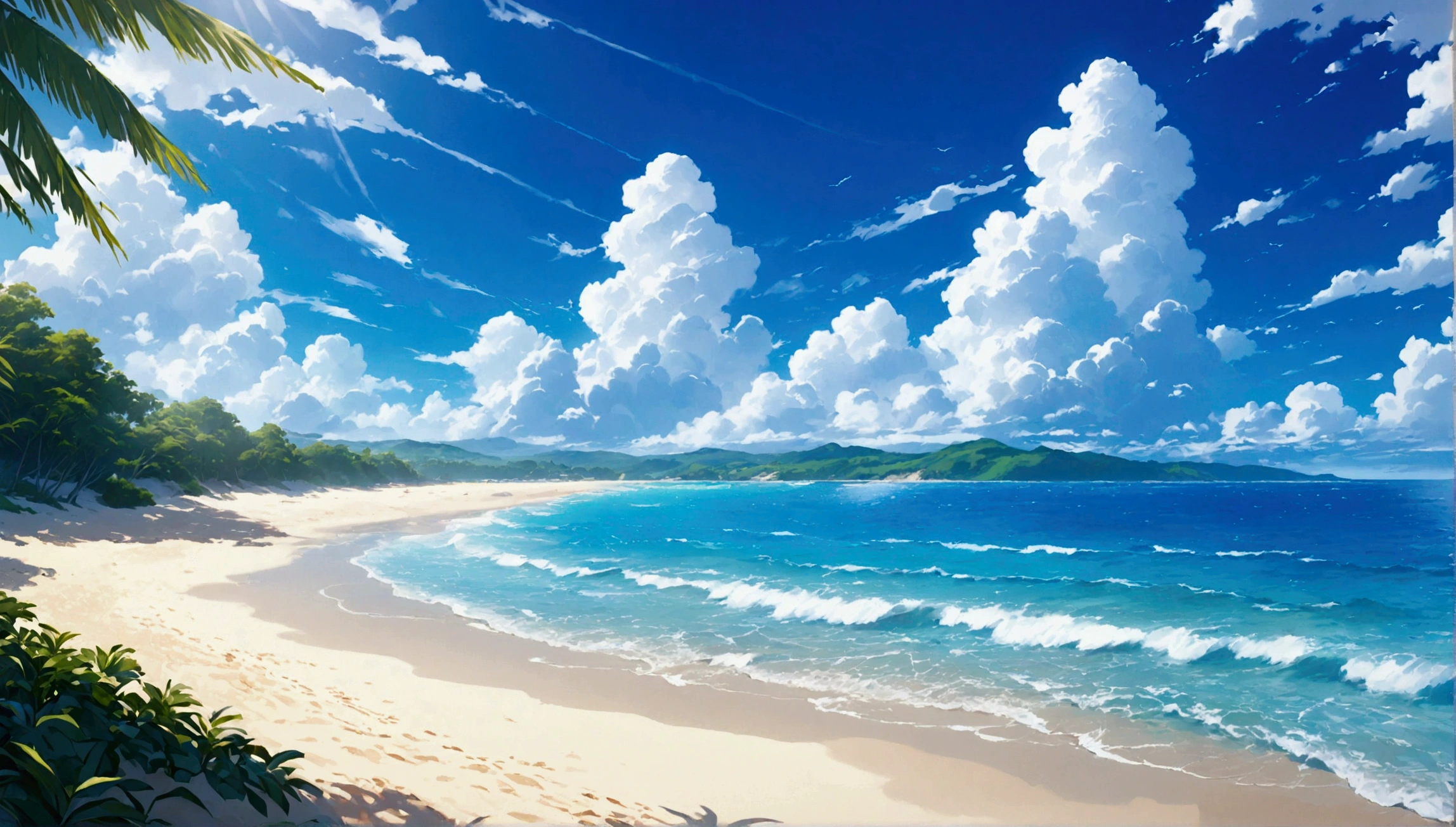 Beach,Spectacular views,Summer Clouds,Daytime,Highest quality, 8k, High resolution, masterpiece:1.2, Very detailed, Realistic:1.37, High resolution, 超High resolution, Very detailed, Professional, Vibrant colors