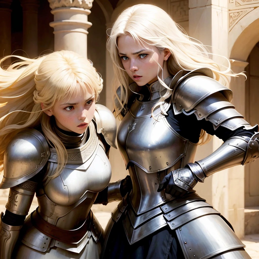 Blond girls white  Womans. Armor   Womans fight sword in african 