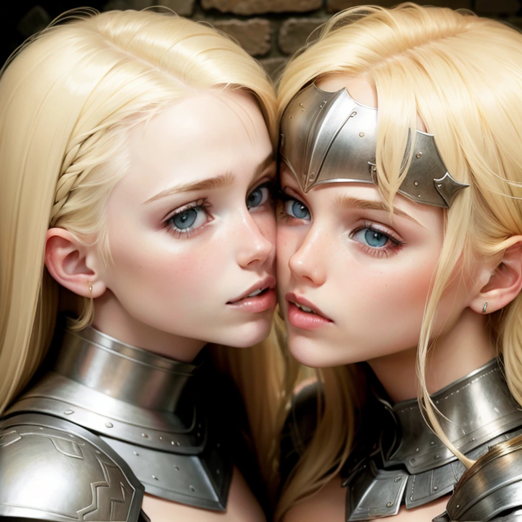 Blond girls white Womans. Armor kiss Womans on trhone