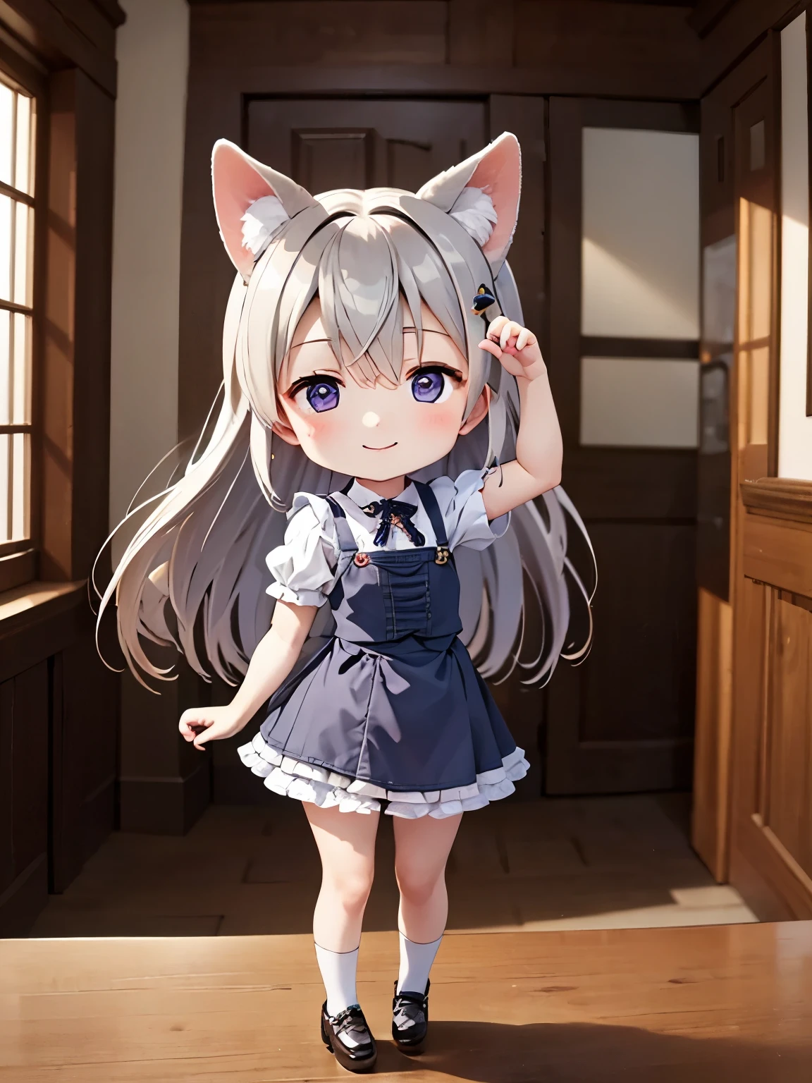 One Girl、solo、Eila Ilmatar、(Moe:1.10)、Cute maid outfit、((Chibi Character:1.2))、Purple Eyes、Animal Ears、Beautifully colored eyes、Cute Smile、fluffy、fluffy、With a girl、(Chibi Character:1.6)、solo、Ezvian、Victorian maid clothes、Absolute reference to the center、Gothic ****ta Clothing、8Ｋimage、Mini Characters、Chibi Character、Highest quality