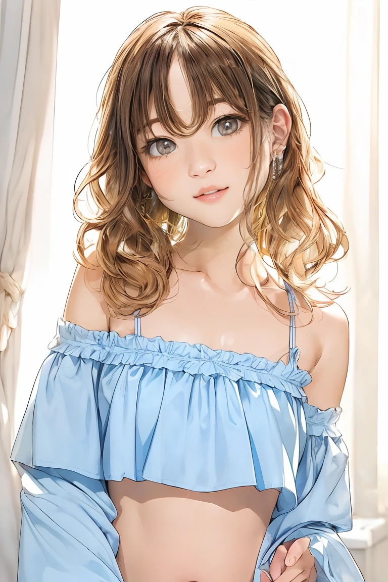  (8K high resolution)，(最high quality)，(RAW quality)，(Cowboy Shot:1.5)，(Realistic, Realistic:1.37)，Very detailed，One Girl，(Very detailedな)，(Big eyes)，(最high quality)，(Very detailed )，(masterpiece)，(Detailed face)，13 years old，1 girl，(Center of chest:1.5)，(Skinny girl:1.6)，(Baby Face:1.5)，(Young Body:1.5)，(Oily and shiny skin:1.5)，(13 years old中学生:1.5)，(Short Woman:1.3)，(Tanned Gal:1.5)，(Healthy tanned skin:1.5)，Center of chest，Perfect lighting，break，(Cute micro swimsuit:1.5)，(pastel colour:1.3)，(pink, Baby Blue, lavender:1.2)，(Small Flower:1.2)，(Given by the regiment:1.2)，(Soft fabric:1.3)，(silk, satin, cotton:1.3)，(Ribbon trim:1.3)，(Triangle bikini top:1.4)，(Micro Bikini:1.4)，(Off-the-shoulder blouse:1.4)，(Crop top:1.4)，(Puff sleeves:1.3)，(Frills:1.3)，brake，(high quality:1.5)，(The upper body and knees are within the frame:1.3)，(Wavy Hair:1.3)，(A kind smile:1.3)，(I tilted my head a little.....:1.2)，(please lift your chin:1.2)，(Lift one arm and show your armpit:1.4)，(Hands on hips:1.2)，(Tropical Beach:1.5)，(blue sea:1.4)，(White Sand:1.4)，(Backlight:1.4)，brake，