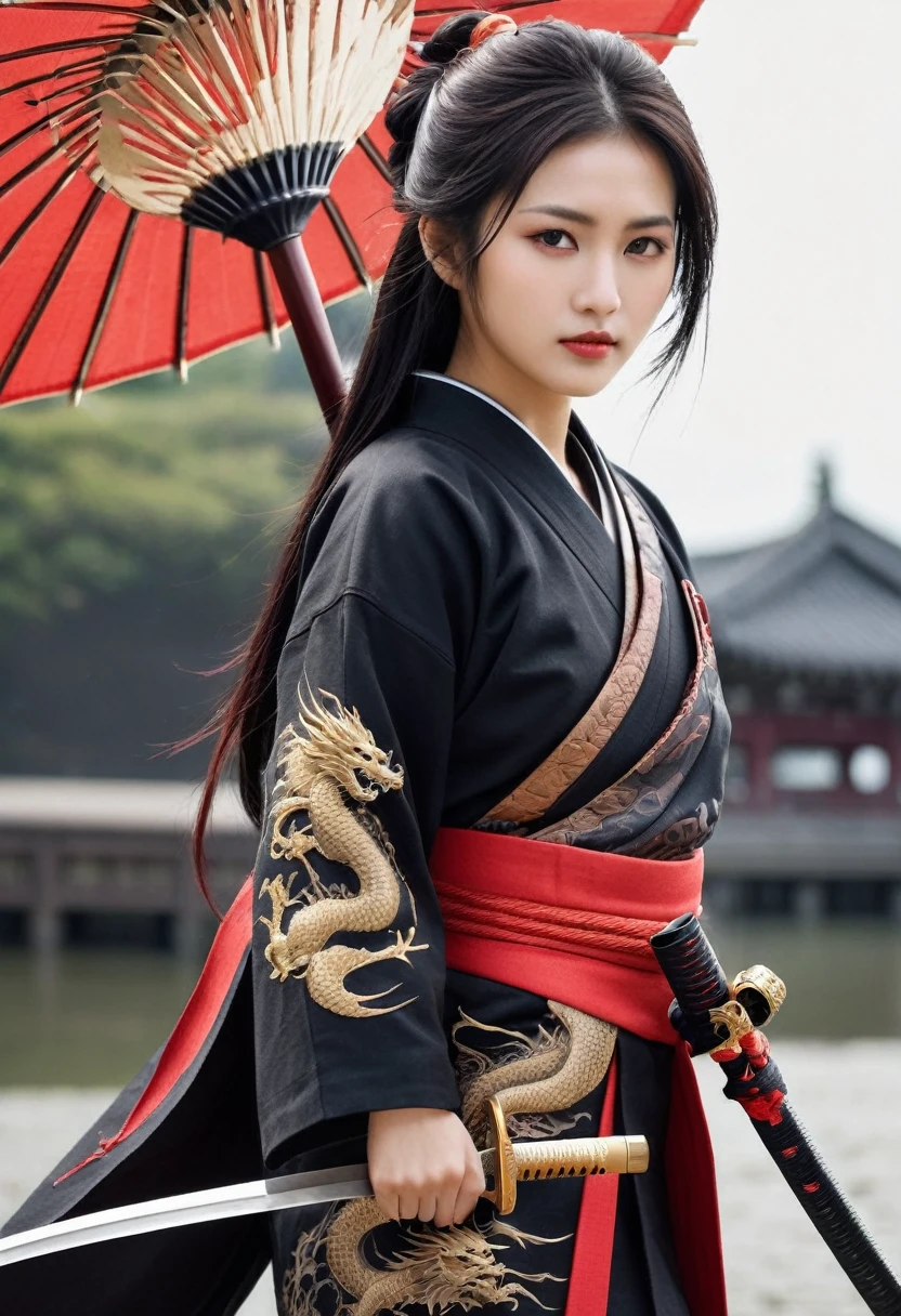Highest quality、High resolution、Very detailed、Detailed Background、A beautiful 27-year-old woman、Warrior、dragon tattoo on arm、Japanese sword(Masamune Meiji)、(Blade length: 2 feet 4 inches、Handle length: 25 cm、This part is woven with red and black threads....、The swallow is golden)、Japanese sword、Sharp eyes、(enemy'Blood is flowing to my cheeks)(Takeda Shingen)、blonde、short hair、Realistic Face、Swing your sword down、Delicate eyes、Angry expression、Like a fight scene in a live-action movie、More realistic battle scenes、On the cheeks、enemyWarriorの返り血、(Burning castle in the background、Sparks fly、)(Japanese sword(The famous sword Muramasa 2.0)Hold with both hands、Sword Drawing Technique(Japanese sword、Muramasa Sword)、Warrior、