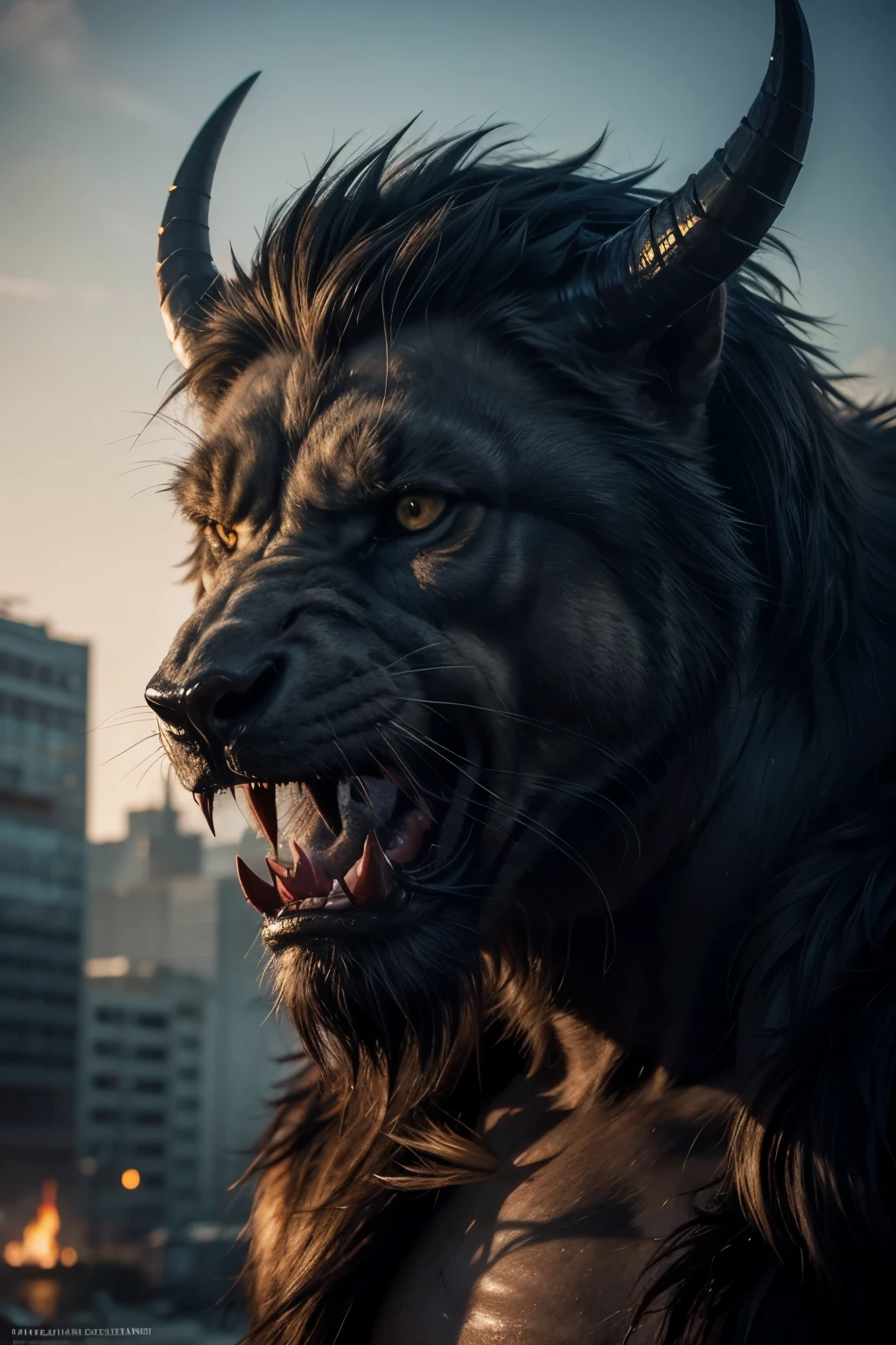 Beast, demon, muscular, male, horn, feral, beast face, trending on ArtStation