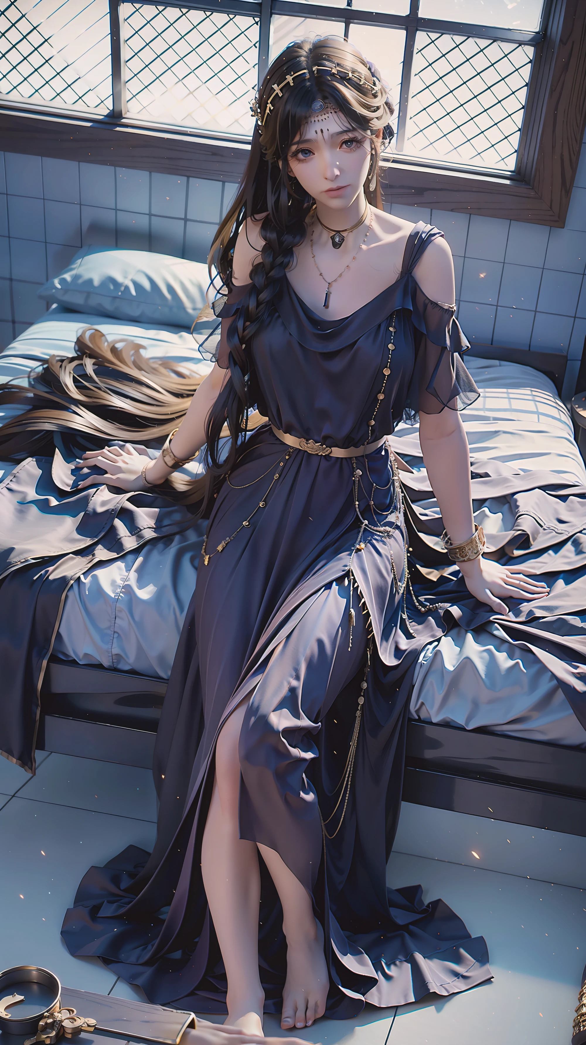 A girl lying in bed,Dressed in suspender pajamas,Face up,Raise your legs slightly,Front view super detailed beautiful big breasted girl . ultra HD, 4K, 8k, Movie,(((whole body))),Lying down,Long legs,Very big breasts,Whole body capture,(((Lying in bed))),big bed,Off-shoulder,Shoulder-length skirt,Lying in bed,Sleeping on the pillow,Lying down,Headrest pillows,(((平Lying in bed))),Whole body perspective,Cross-legged with bent knees