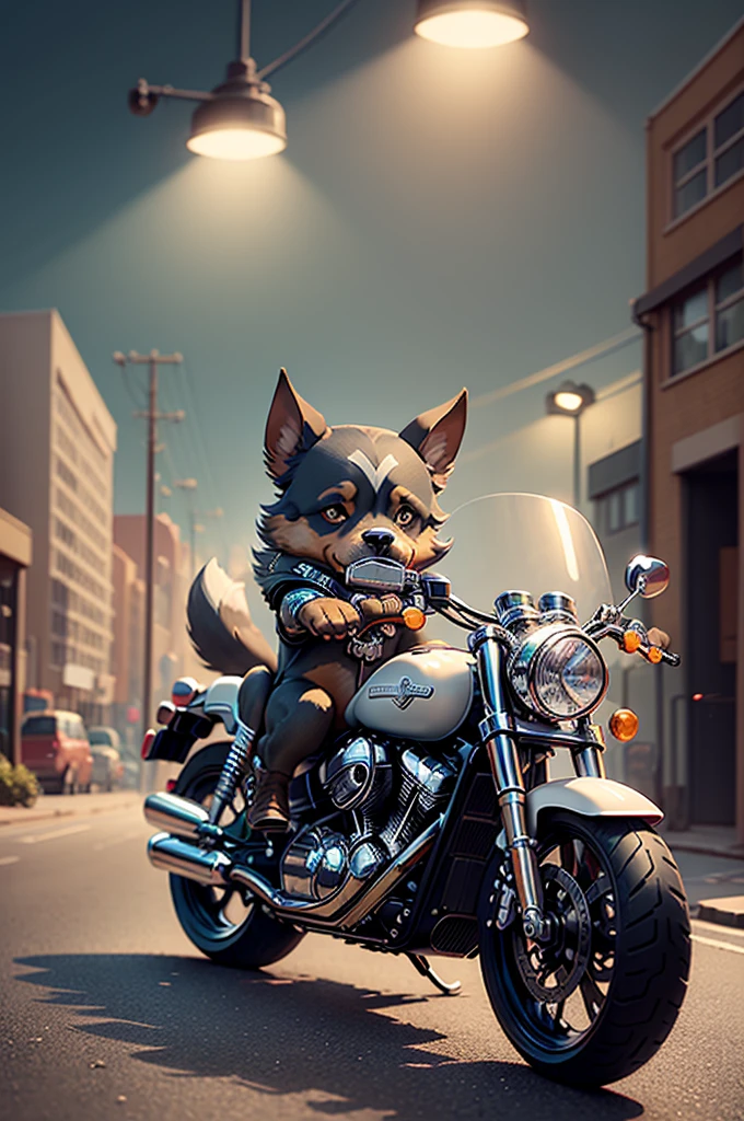 C4tt4stic,Cartoon Doberman dog riding Harley-Davidson in leather jeans(The specifics of the appearance of Doberman dogs, runing in hayve road ,