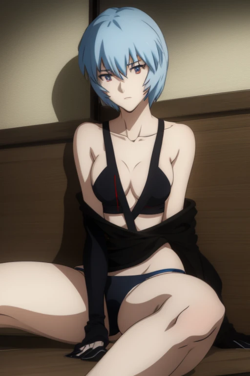 Rei Ayanami posing sensually in underwear and with a challenging and seductive look