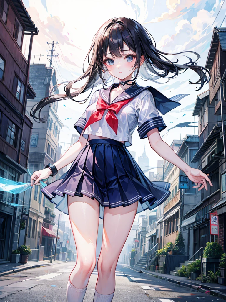 （（（masterpiece、Highest image quality、highest quality、highly detailed unity 8ｋwallpaper）））、（（Illustration of one girl））、high school girl、sailor suit、ruin city