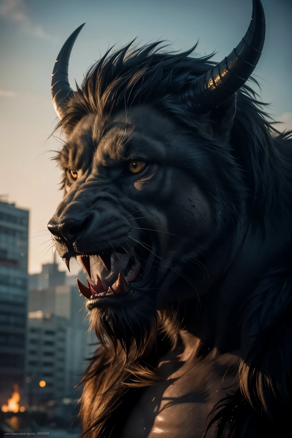 Beast, demon, muscular, male, horn, feral, beast face, trending on ArtStation, ALL body, belly