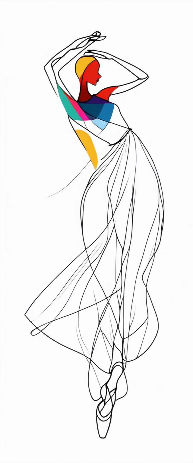 1girl, lineart, elegant dancer, minimalistic, colourful, expressive, abstract