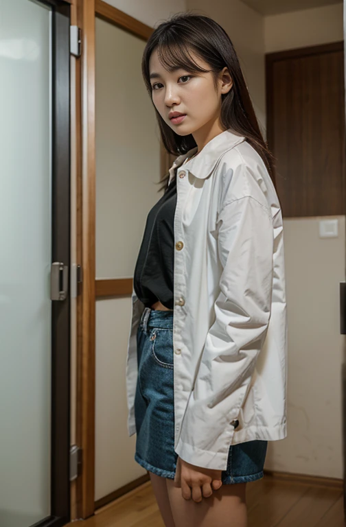 Korean woman standing with cloth