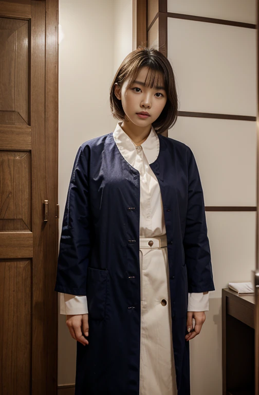 Korean woman standing with cloth