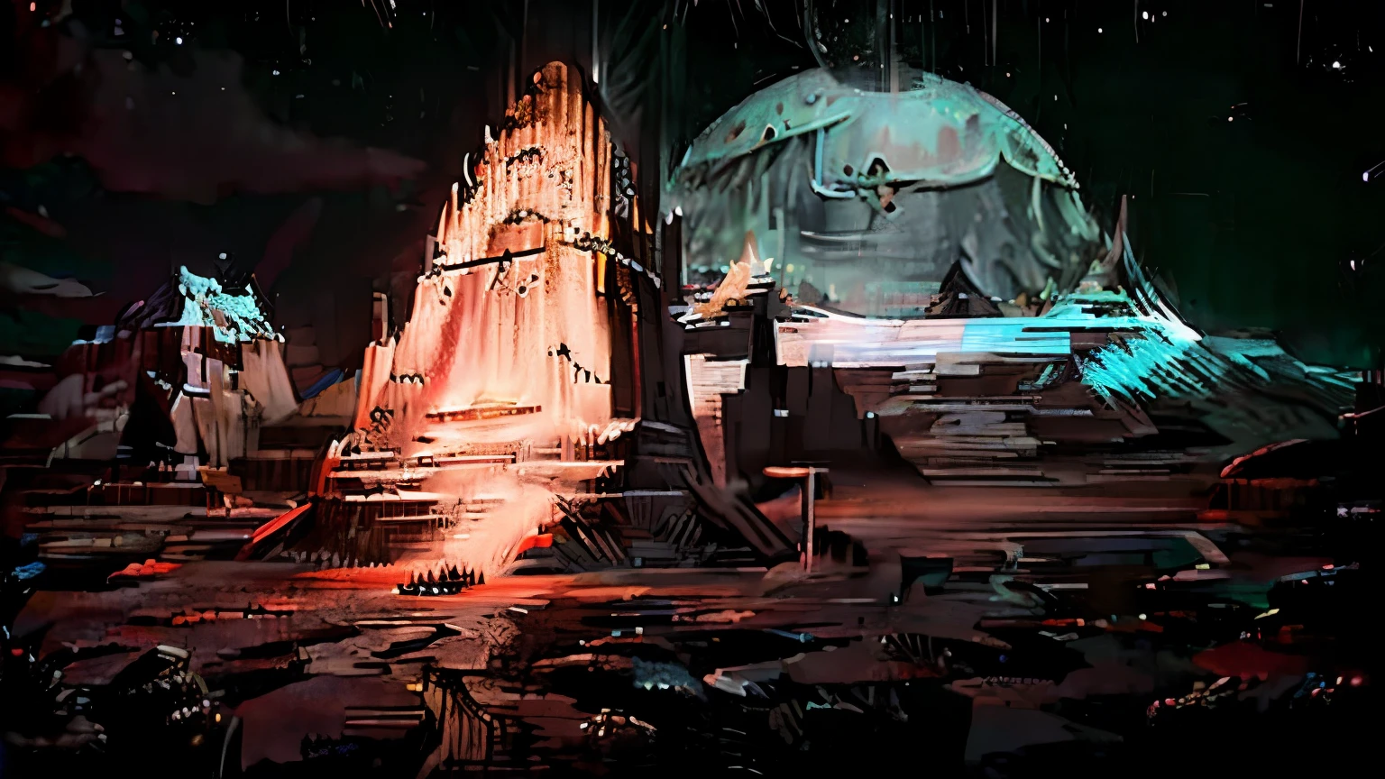 forest、Mountain、Large shrine、night、beautiful、Creepy