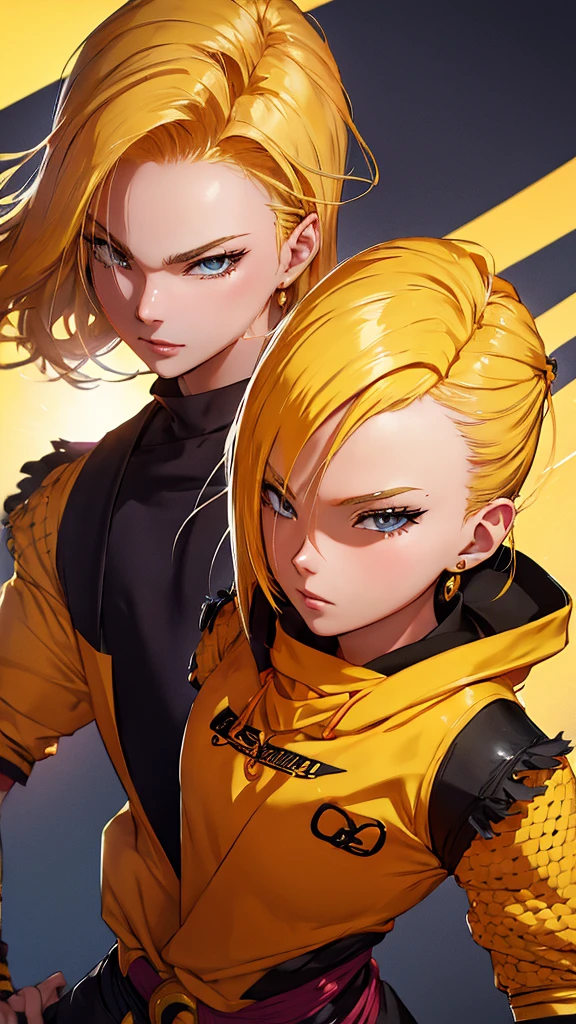 Anime style illustration of a female character with yellow hair., smiling on a yellow background. The artwork features bright colors., Intricate details and sharp focus with high resolution and high level of detail. It has a perfect composition in anime art style with Japanese manga art style.. The rendering is of the best quality in the style of Akira Toriyama and Nyo.. --AR 21:32