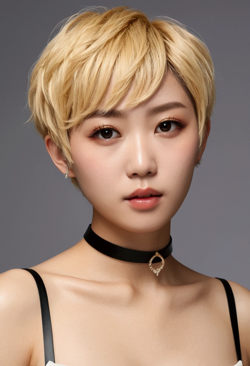 (Highest quality, High resolution, Realistic, to be born, 8k,masterpiece, ),(Audience friendly)、Shoot from the front、Highest quality, masterpiece8k.High resolution. High resolutionabsurdres:1.2、(Natural light), (delicate), (Sensual)、Japanese、blonde、Pixie Cut、Black choker、serafuku