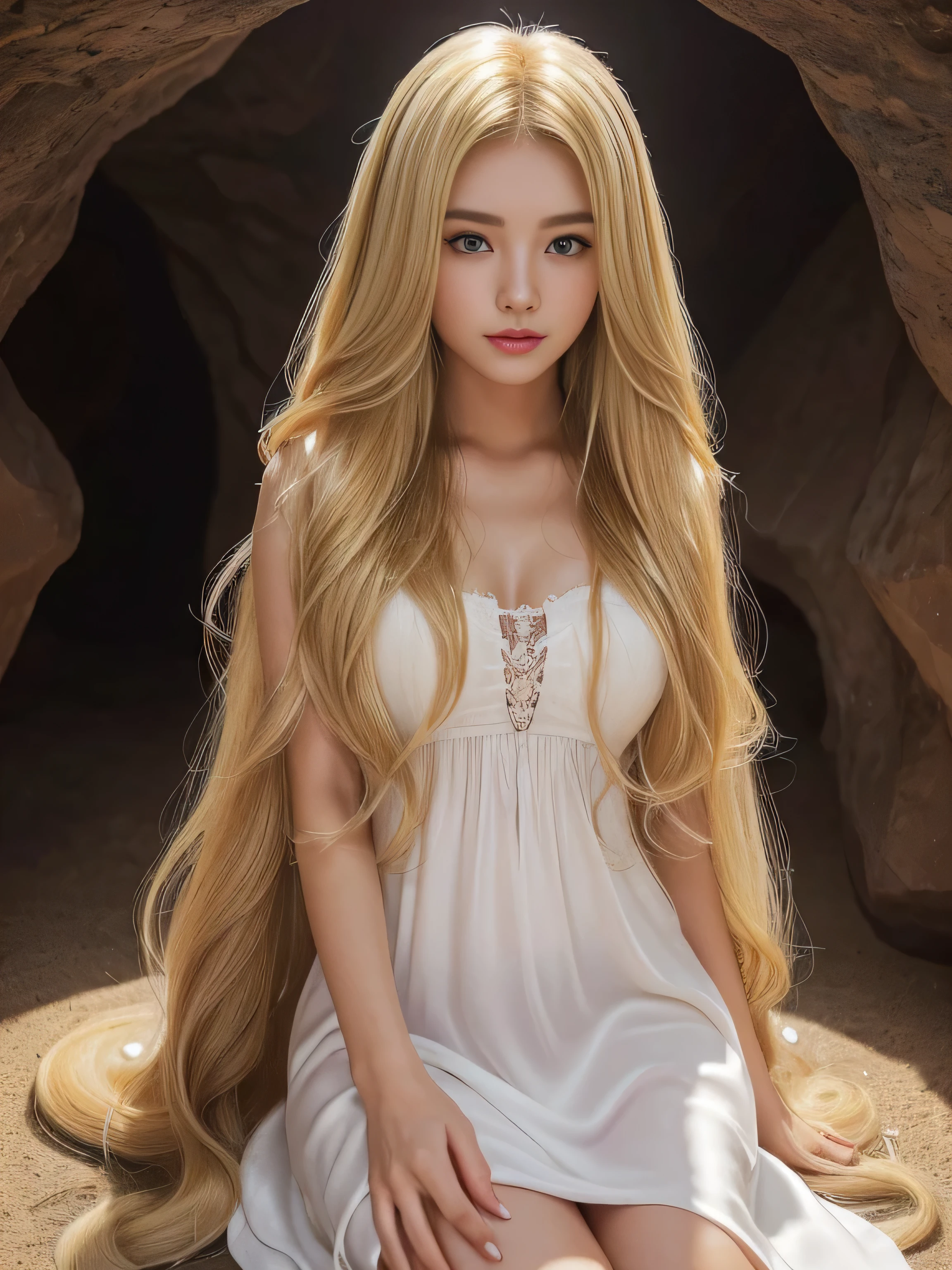 ((Full Shot:1.3)) (big 1.4) Beautiful Fantasy Girl ((She is a healer in the fantasy world.、Standing and casting healing spells!!!!!)) ((This is a fantasy world cave!!!)) (She is 24 years old、France's Most Beautiful Fantasy Girl Heroine) (She is wearing a pure white Victorian dress..) ((Highest quality)), ((masterpiece)), (Get used to it), Perfect Face (1 girl) ((Her hair is blonde:1.5)) ((Her hair is very wavy!!!)) ((Beautiful Fantasy Girl with Long Light Blonde Hair Very long hair down to the ankles!!!!! Highest quality Attention to detail long hair to the ankles!!!!!、Very long hair!!!!! It lasts forever:1.3 Flowing Hair!!!!! Very shiny そして thick hair Abnormally long hair that lasts forever!!!!! Flowing Hair on both ends!!!!! long hair to the ankles!!!!! long hair to the ankles!!!!! Thick and shiny hair Very free hair Abnormally long hair!!!!! Beautiful silky hair Beautiful and shiny hair Beautiful and shiny hair Beautiful silky hair long hair to the ankles!!!!! Very very, Very long hair!!!!! Very very, Very long hair!!!!!)) (Highest quality The best ultra-fine Very long hair that reaches down to the ankles!!!!!、Very long hair It lasts forever Flowing Hair Very shiny そして thick hair Abnormally long hair that lasts forever!!!!! Flowing Hair on both ends!!!!! long hair to the ankles!!!!! long hair to the ankles!!!!! Thick and shiny hair Very free hair Abnormally long hair!!!!! Beautiful silky hair Super long hair down to the ankles!!!!! Beautiful and shiny hair Beautiful and shiny hair Beautiful silky hair Ankle-length hair Very veryVery long hair!!!!! Very veryVery long hair!!!!!)) (Her bangs were completely cut off、Divided in the center) (She's sexy, Professional makeup Lipstick is bright red!!! The eyeliner is a beautiful black) Anatomically correct、Beautiful white human skin and、Detailed illustration of hands and fingers Beautiful Eyes Mouth Details the corners of the mouth rise slightly (Thin lips) good, Anatomically correct hand Anatomically correct five fingers Beautiful French woman face, French facial features Cool look (The eyebrows are dark brown in color) (She has the typical フランス語 complexion and build.) ((A flowing white mini dress adorned with intricate silver embroidery_Long sleeve_Thin:1.3))、((Sits on a bar chair by the counter in a seductive pose in a stylish bar at night:1.1))、