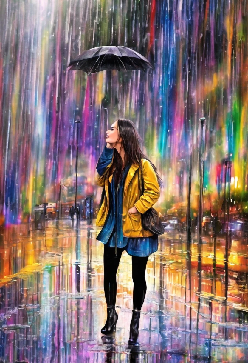 I am the rain that refreshes everything it touches and gives life ,I have seen many parts of the world and touched many beautiful things that are very small and I have seen them grow. This is the message I send to you to take care of them, but because of their size they do not stop being important. , very real style with a magical background and a spectacular rain touching the smallest beings , 24k unique piece piece of art beautiful colors spectacular details use the rules of composition use the cinema lights