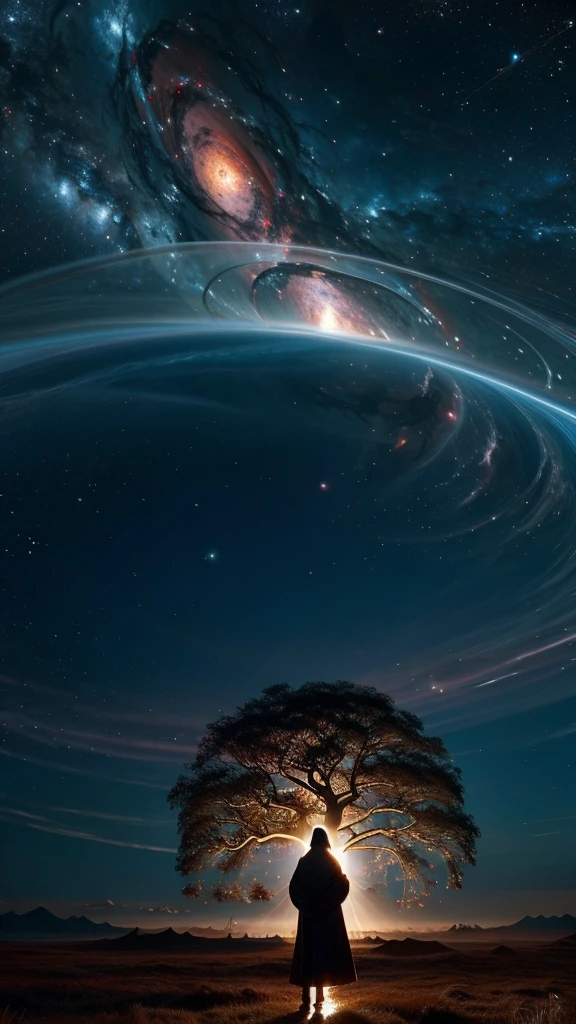 father, Almighty Creator of the universe, Bigger than all galaxies, Expressed as an ultra-large energy cloud in the middle of an ultra-detailed universe., very sharp, surreal, convoluted, 32K, realist style