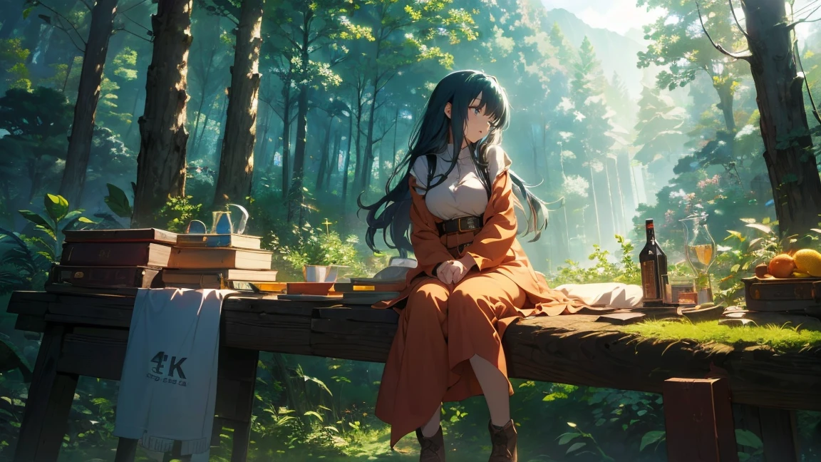 (4K images:1.3),Anime-like image,High resolution,Very beautiful illustration,A fantastic atmosphere,Beautiful girl sleeping in the forest,Fairy,Ghibli-inspired design,Her hair color is orange.