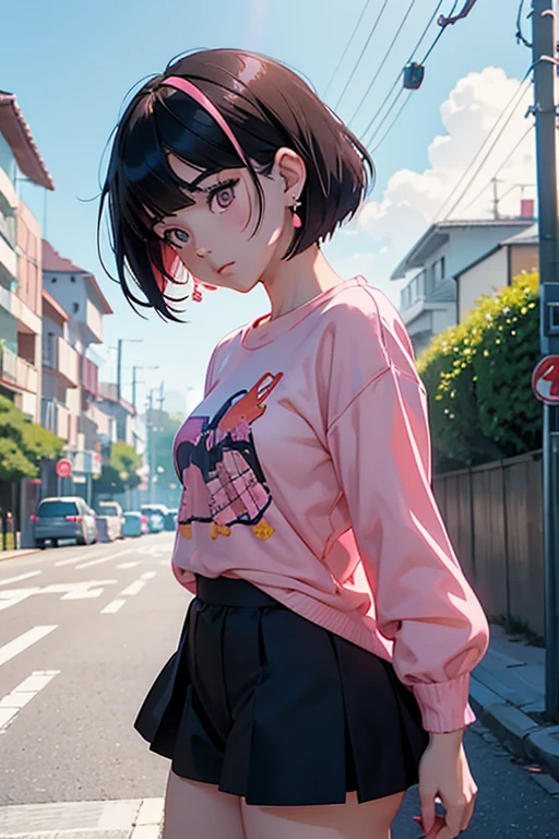 Anime girl with orange earrings and pink shirt posing for a photo, Ilya Kuvshinov. 4 thousand., digital art Ilya Kuvshinov, Ilya Kuvshinov style, art style : Ilya Kuvshinov, Ilya Kuvshinov landscape, anime style 4 thousand., breathtaking Ilya Kuvshinov, anime style. 8 K, digital anime illustration
