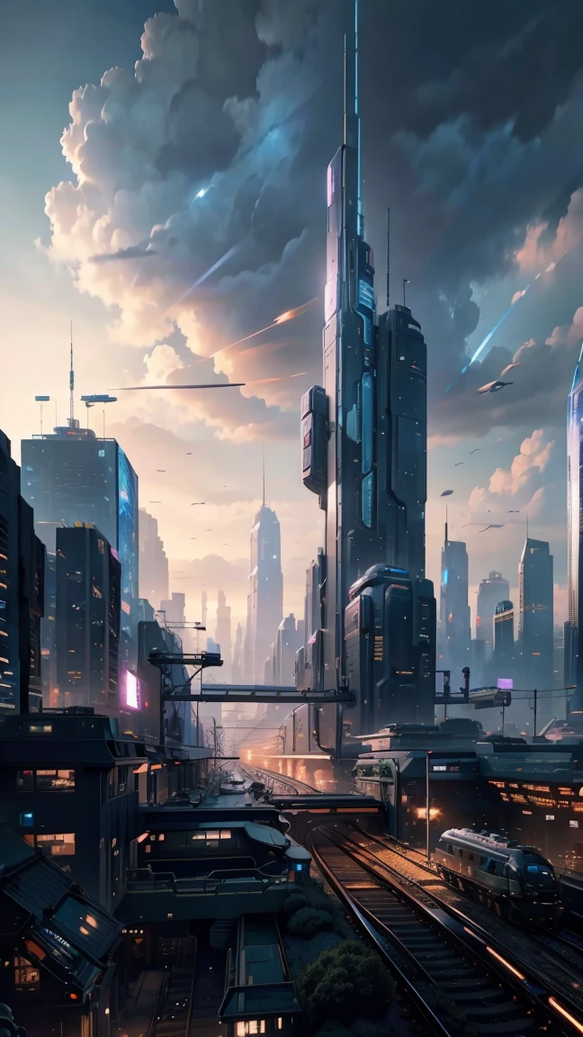 future city:1.5,station,train,building,master piece,highest quality,ultra high resolution,(Super detailed:1.2),8K,photorealistic,best aesthetic,beautiful