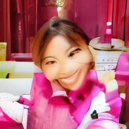 smiling woman in pink shirt sitting at table with a plate of food, 3 0 years old woman, 30 years old woman, mai anh tran, dang my linh, selfie of a young woman, 2 7 years old, happily smiling at the camera, 2 8 years old, she is smiling and happy, 2 9 years old