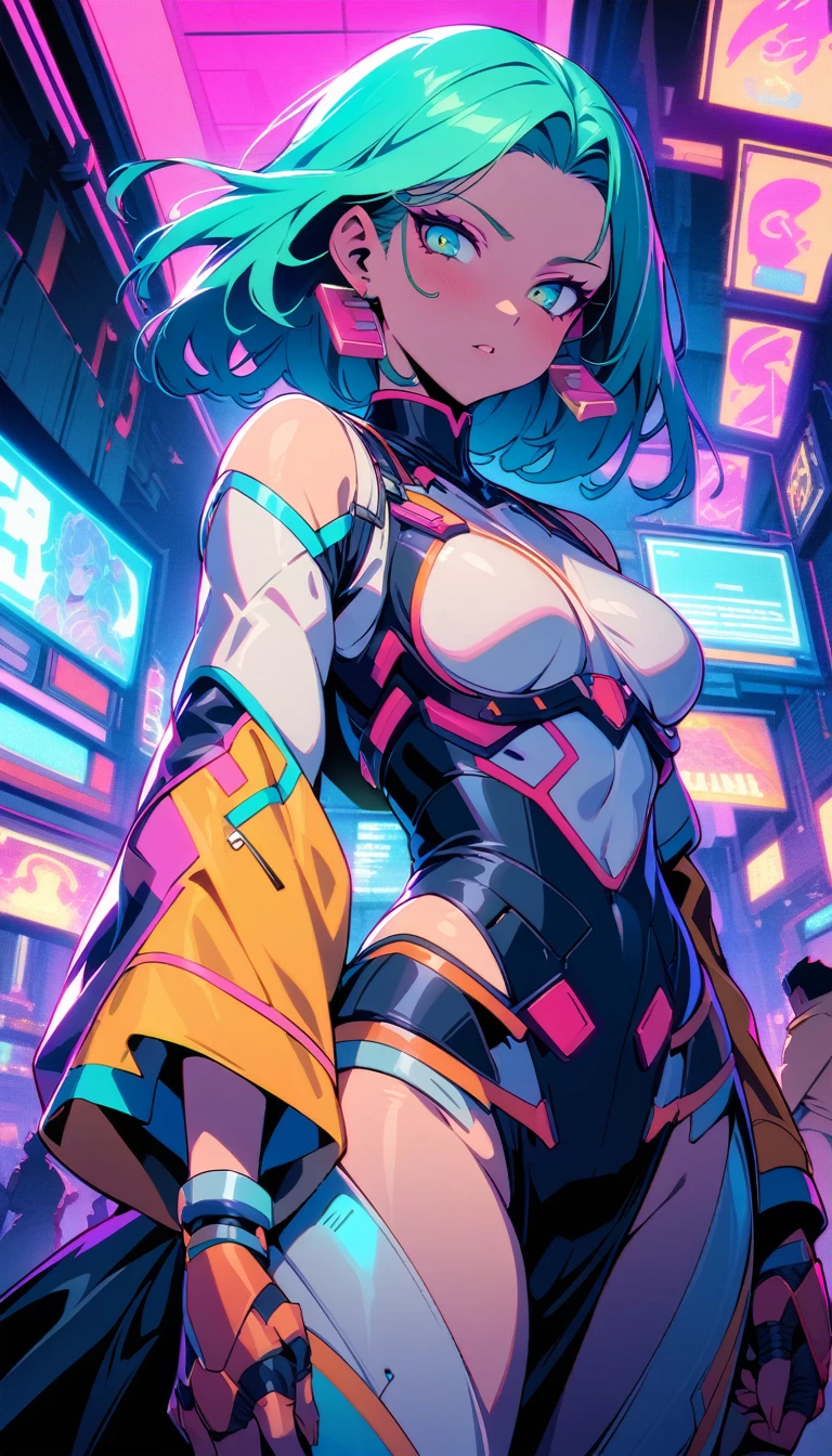 anime girl in pink outfit standing in front of a computer, (((big chest))) (((bare ass))) (((white footwer with heels))) some pink, belle delphine, pink girl, ((pink)), anime vibes, trending on cgstation, cyber school girl, pink vibe, cosplay, at pixiv, anime girl cosplay, cyberpunk setting, trending at cgstation, anime barbie in white stockings, with pink hair, on a desk, hands on desk, leaned forward, ass out, tiny thong