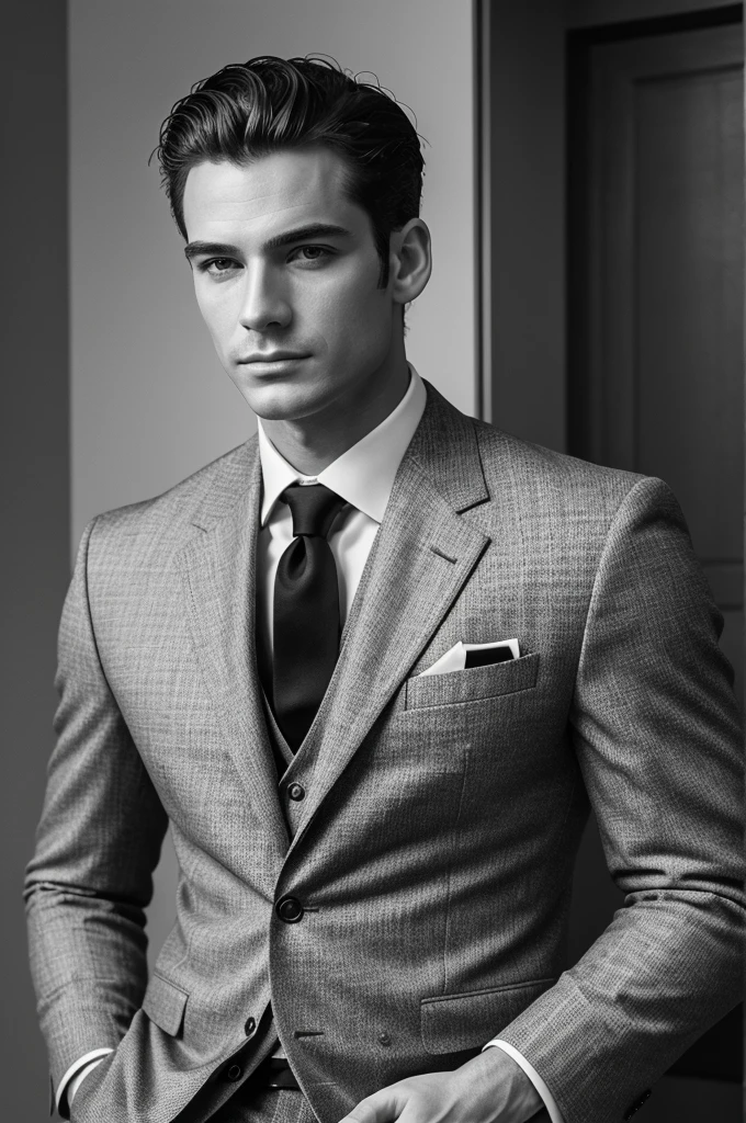 ((best quality)), ((masterpiece)), (detailed),a masculine man in black and white with great suit