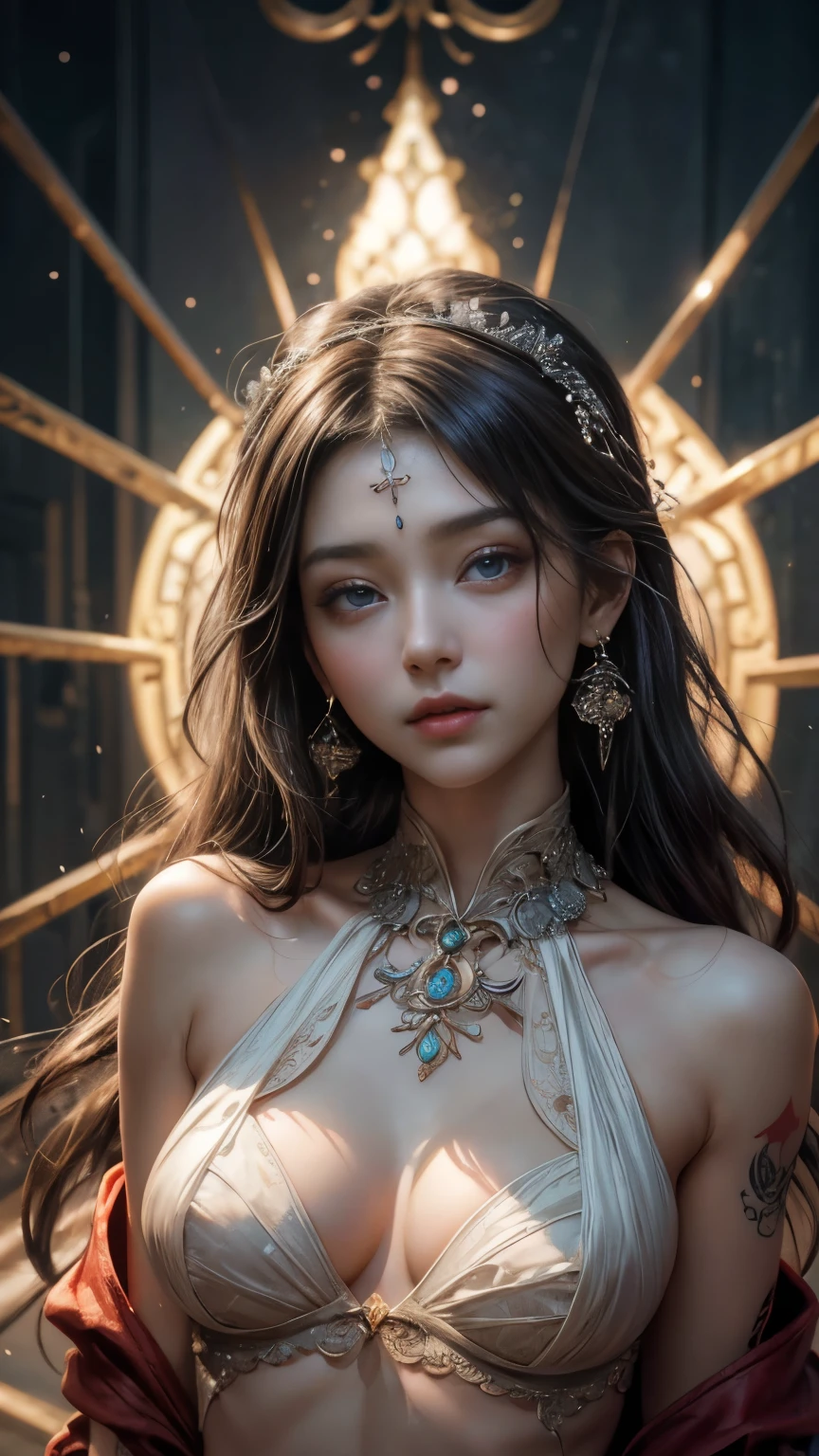 Are you okay、(Best illustrations)、8K UHD resolution、Intricate details、Highest quality、Realistic、Ultra-detailed、Best lighting、Best Shadow、Soft lighting、ultrahd、Ultra-realistic、Tyndall effect、Photorealistic、(High Definition Skins:1.2)、 (Intricate details, compensate, Pure Eros Face_v1:0.5), (Beautiful and delicate face down to the last detail, Beautiful and delicate eyes, Perfectly balanced face, Skin with attention to detail, Detailed skin, The optimal ratio is four fingers to one thumb, Arms under chest, Red glowing tattoo under the stomach、Wow wow, Wide Hips, Smooth abdomen, Skinny and skinny, __fashion__, __hair__:1.25)、Digital SLR、 Absurd、1 beautiful demon woman from hell, Surreal Female Portraits by David Hockney and Alphonse Mucha, Portrait of a seductive woman、Fantasy art, Chinese Doll、Chinese actress、Dungeons、Dragon、Devil's Palace、Devil's Torture Chamber、night、Dark Style 、In the Dark、(Detailed spooky background:0.8), magic、 1 girl、Evil Nun、Dark Necromancer、Succubus、Devil's Daughter、Umi Shinonome、Bat Wings,(((Devil horns)))、 ((((Huge glasses, Nerd Glasses, Thick glasses, Round Glasses)))),(((Huge boobs)))、(Devil's Tail)、(Red eyes glow:1.6)、The red eye makeup is very sharp and detailed, The eyes are nicely made up, ((Red Eye:1.0)),Intricate tattoos, demonic Intricate tattoos, Thigh Tattoo, Body tattoos, masterpiece、The most beautiful face、Baby Face、Cute Smile、A seductive body with beautiful plump red lips、The devil's seductive body、demons style、Fascinating Black Magic Costume、(((A shiny red snake coils around her body.)))、The long-haired、Braid、Black hair、Ponytail Distortion、, Ponytail with a bow tied at the back of the hair, Beautiful expression、Body Up、big breasts attention、bust, Super tight chest, Breast Augmentation Surgery, Her breasts are very big and round,Tight waist、Wide ass、 Low Key, Cowboy Lens, (Red Phoenix Dress: 1.0), Devil's Crown, Red shiny gemstone necklace、Jewelry Gwise, Wearing black mesh socks,Dressed in a light red and black robe, Hands pulling the straps to expose sexy breasts, Close-up of the main character, Hmph, Hmph, Meet beautiful girls, Look at the girl's body,Emphasize large breasts、