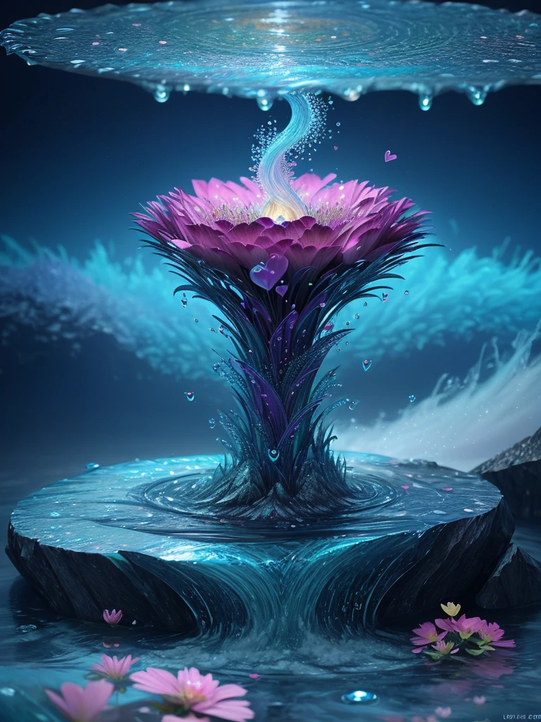 3d+fractal tornado+ water drops+flowers+pouder wave+heart+ing yang. octane rendering, HDR+, digital art, ultra detail, concept art, fantasy